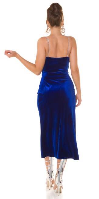 Fluweel look jurk met glitter bandjes blauw